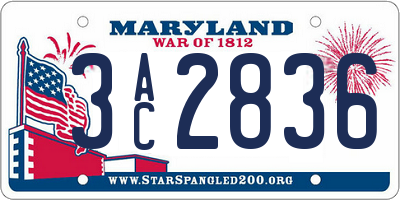MD license plate 3AC2836