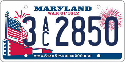 MD license plate 3AC2850