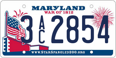 MD license plate 3AC2854