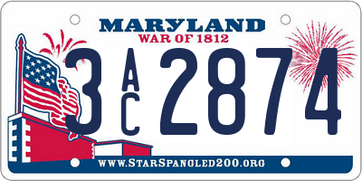 MD license plate 3AC2874