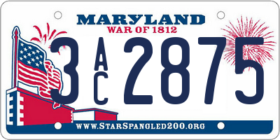 MD license plate 3AC2875