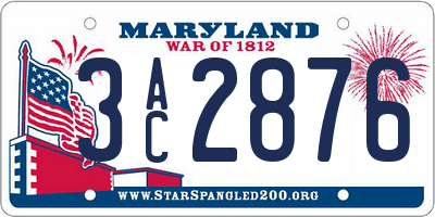 MD license plate 3AC2876