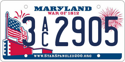 MD license plate 3AC2905