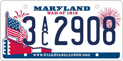 MD license plate 3AC2908