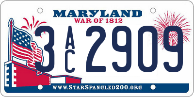 MD license plate 3AC2909