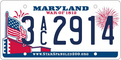 MD license plate 3AC2914