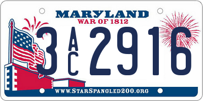 MD license plate 3AC2916