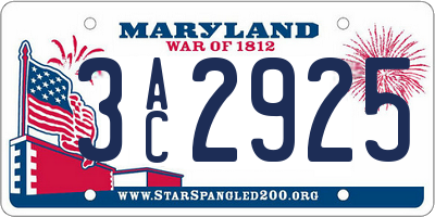 MD license plate 3AC2925