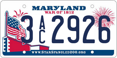 MD license plate 3AC2926