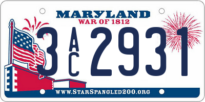 MD license plate 3AC2931