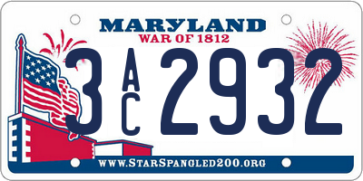 MD license plate 3AC2932