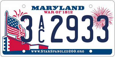 MD license plate 3AC2933