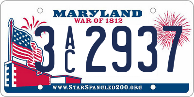 MD license plate 3AC2937