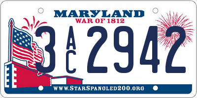 MD license plate 3AC2942