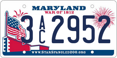 MD license plate 3AC2952
