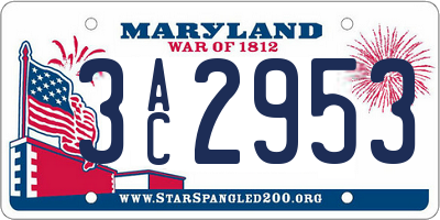 MD license plate 3AC2953