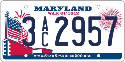 MD license plate 3AC2957