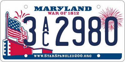 MD license plate 3AC2980