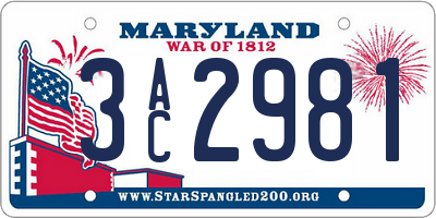 MD license plate 3AC2981
