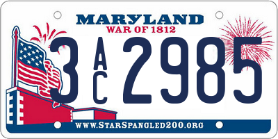 MD license plate 3AC2985