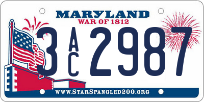 MD license plate 3AC2987