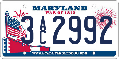 MD license plate 3AC2992