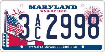 MD license plate 3AC2998
