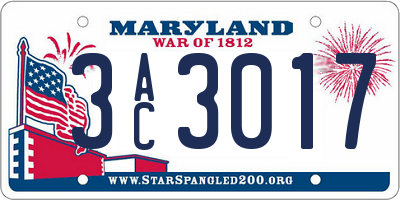 MD license plate 3AC3017