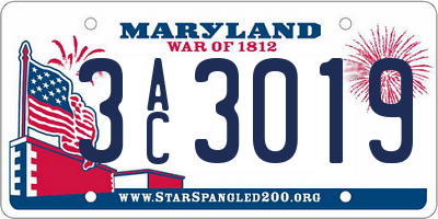 MD license plate 3AC3019