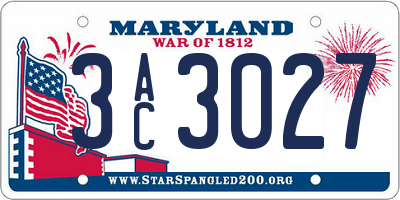 MD license plate 3AC3027