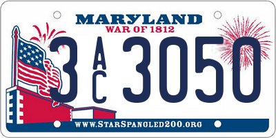 MD license plate 3AC3050