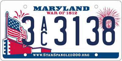MD license plate 3AC3138