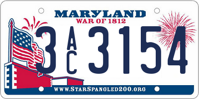 MD license plate 3AC3154