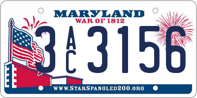 MD license plate 3AC3156