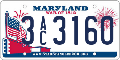 MD license plate 3AC3160