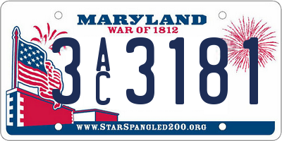 MD license plate 3AC3181