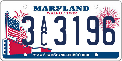 MD license plate 3AC3196