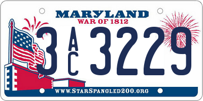 MD license plate 3AC3229