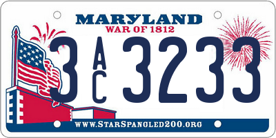 MD license plate 3AC3233