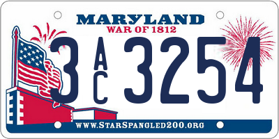 MD license plate 3AC3254