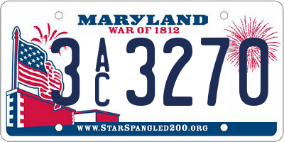 MD license plate 3AC3270