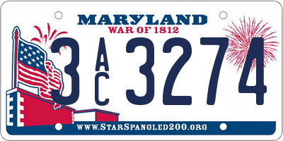 MD license plate 3AC3274