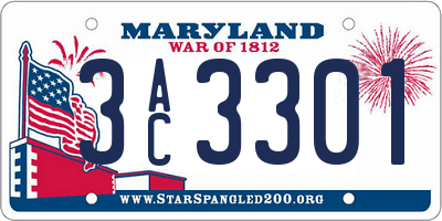MD license plate 3AC3301