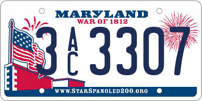 MD license plate 3AC3307