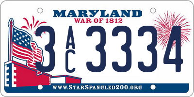 MD license plate 3AC3334