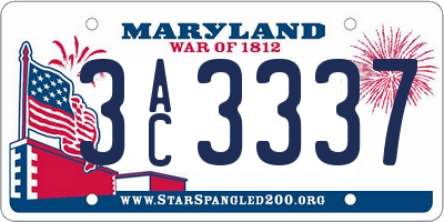 MD license plate 3AC3337