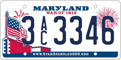 MD license plate 3AC3346