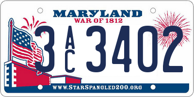 MD license plate 3AC3402