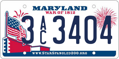 MD license plate 3AC3404