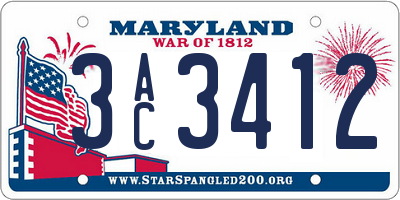 MD license plate 3AC3412
